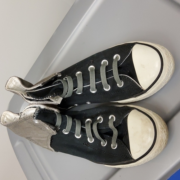 converse  accessibility no tie high top shoes junior size 6 black and g - Picture 1 of 6